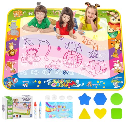 Spielzeug ab 1 2 3 4 Jahre Junge, Aqua Magic Doodle Matte Tier Malmatte mit Wasserstift Wassermalmatte Geschenk Junge 1-4 Jahre Kinderspielzeug ab 1 2 3 Jahre Weihnachtsgeschenk（39,3x31 Zoll） von EUCOCO