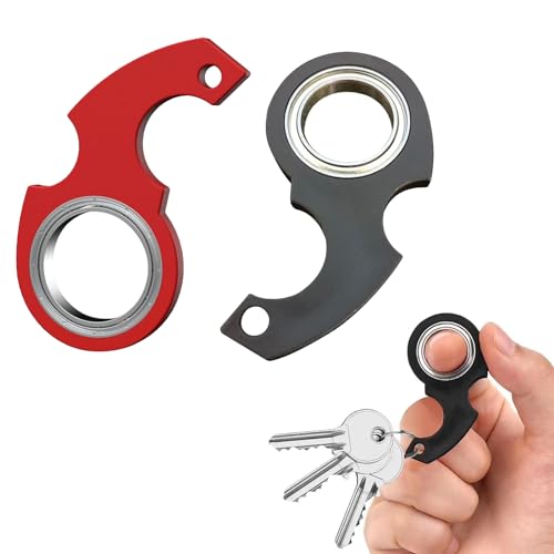 EULAPGOE 2 Stück Schlüsselanhänger Spinner Schlüssel Spinner Fidget Ring Spielzeug Fidget Schlüsselanhänger Key Flipping Toy for Teens(Schwarz und Rot) von EULAPGOE