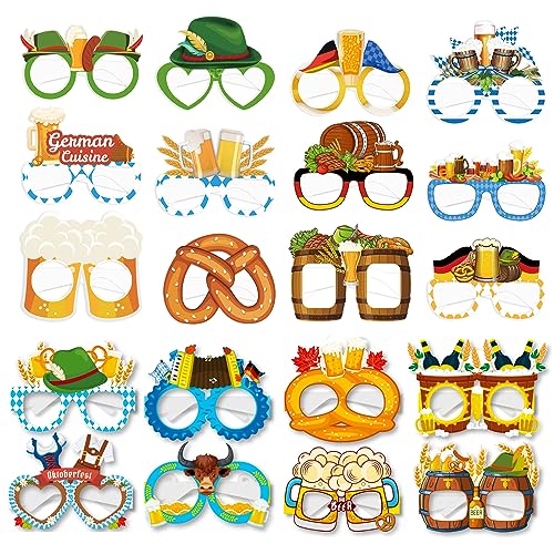 EULAPGOE 20 Stück Oktoberfest Partybrille lustig Papier Brillen Bier Brezel Wurst Oktoberfest Photo Booth fotorequisiten für Kinder Erwachsene Bayrisch Wiesn Kostüm Dekoration Oktoberfest Pa von EULAPGOE