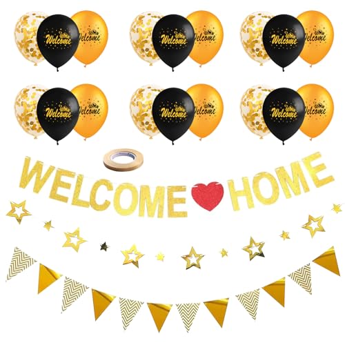 EULAPGOE Willkommen Home Dekorationen, Welcome Home Banner Set, Welcome Home Glitter Banner, Runde Girlande für Zuhause Familie von EULAPGOE