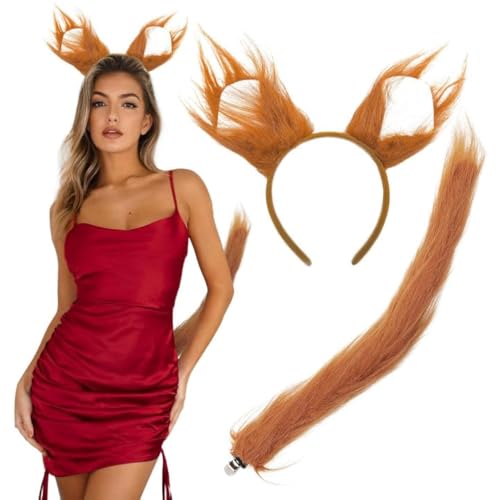 EUPSIIU 2 Stück Faschingskostüm für Kinder Erwachsene, Halloween Tierkostüm Plüsch Fuchsohren Fuchs Stirnband Lange Fuchsschwanz, Tier Fency Dress für Kinder Fasching Karneval Party Geschenk (Fuchs) von EUPSIIU