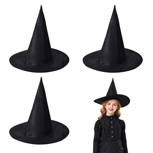 EUPSIIU 3 Stück Hexenhut Schwarz Hexen Zubehör Karnevalshut Hexenhut für Erwachsene Halloween Party Hüte Kostüm Zubehör Kostüm für Karneval Cosplay KostüMparty Hexenhüte Kindergeburtstag (3 Stück) von EUPSIIU