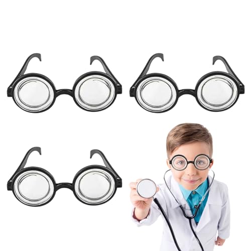 EUPSIIU 3 Stück Magier Runde Brille Nerdbrille Hipsterbrille Brillen Kostüm Verkleidung Party Zubehör Schule Kostüm Cosplay Party für Damen Herren zum Karneval Fasching oder Festival (Schwarz) von EUPSIIU