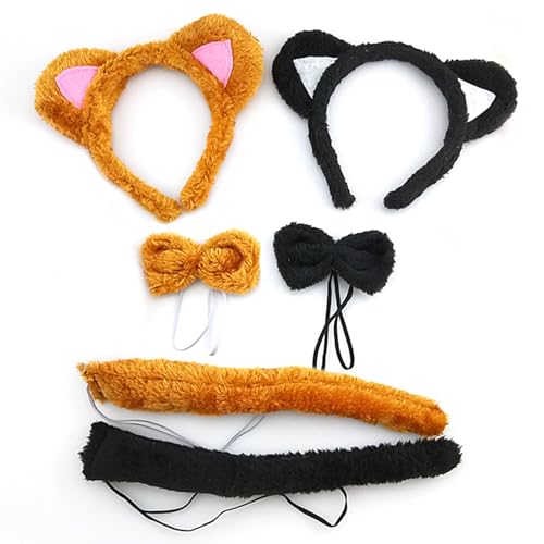 EUPSIIU 6 Stück Kostüm Katze Mädchen Tierkostüm Kinder mit Katzenohren Stirnband Kätzchen Schwanz Fliege für Kinder Mädchen Karneval Fasching Halloween Tier Kostüm Katze Ohren Cosplay Party (6PCS) von EUPSIIU