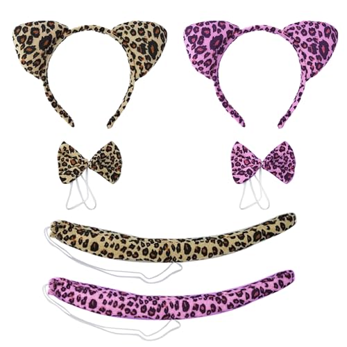 EUPSIIU 6 Stück Kostüm Leoparden für Kinder Tierkostüm mit Leoparden Ohren Stirnband Schwanz Fliege für Mädchen Karneval Fasching Halloween TierKostüm Leoparden Cosplay Party Tier Dress Up(6PCS) von EUPSIIU