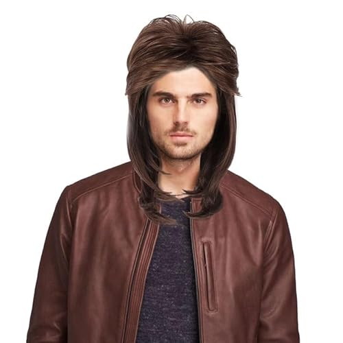 EUPSIIU 80er Mullet Perücke Herren,Männer Blonde Vokuhila,Braun, Kunst-Haar, Frisur,Unisex, Disco, Kostüm, Karneval, Lang Synthetische Haare Cosplay Halloween Kostüm Party Beweig (braun) von EUPSIIU