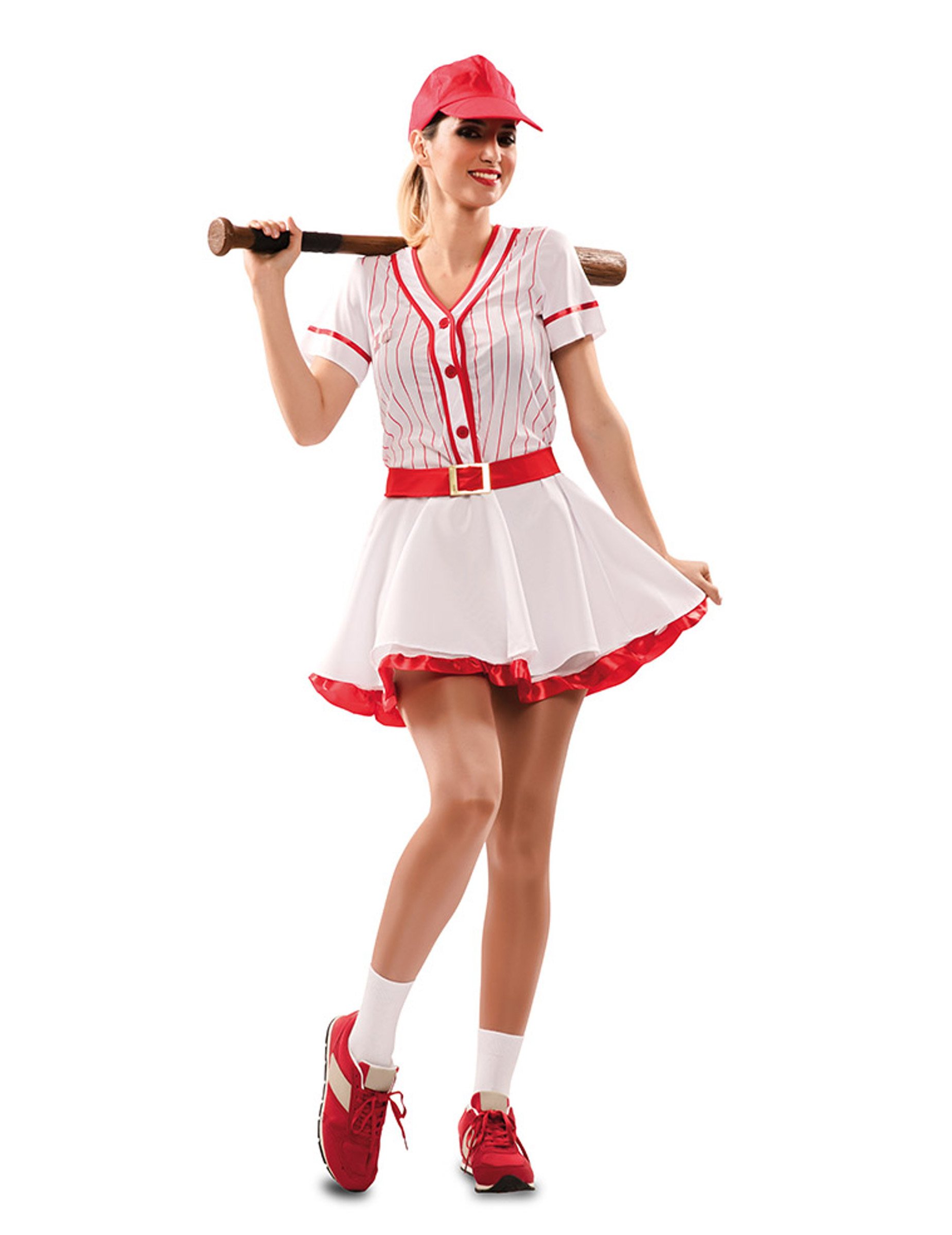 Baseballspielerin-Kostüm Sportliches Karneval-Kostüm für Damen weiss-rot von EUROCARNAVALES