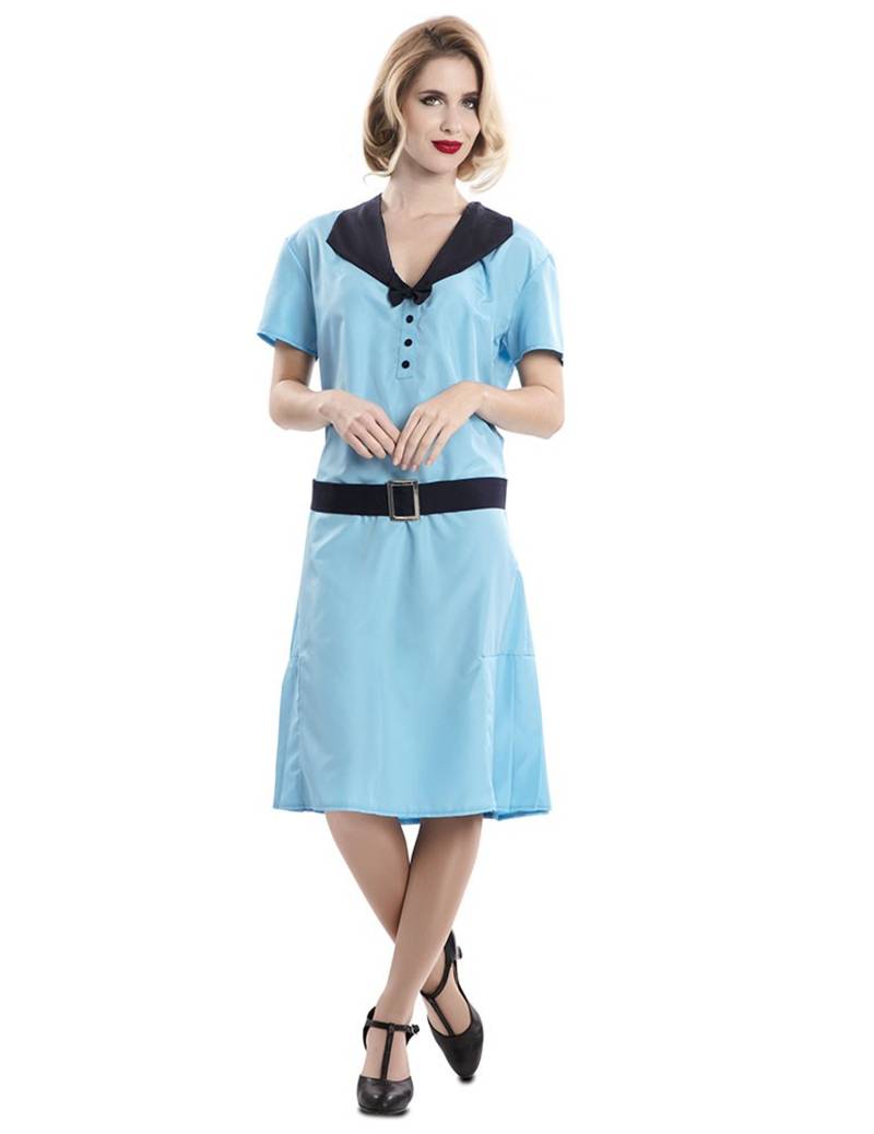 Schickes Sekretärinnen-Kostüm für Damen 1950er Jahre Retro blau-schwarz von EUROCARNAVALES