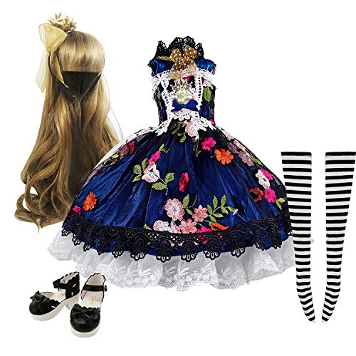 Set Rock Perücken Schuhe Socken Accessoires Vollständiger Satz für 1/3 BJD Dolls Ball Jointed Dolls 21-23inch 60cm (Black) von EVA BJD