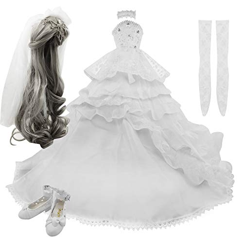 Set Rock Perücken Schuhe Socken Accessoires Vollständiger Satz für 1/3 BJD Dolls Ball Jointed Dolls 21-23inch 60cm (White) von EVA BJD