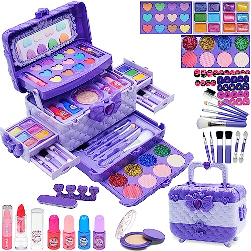 Kinderschminke Set Mädchen Kinder Make Up Set - Kinder Schminkset Mädchen,Kinder Schminkkoffer Mädchen Spielzeug, Halloween Weihnachts Geburtstags Geschenke für Mädchen 4-12Jahre Purple… von EVACOK