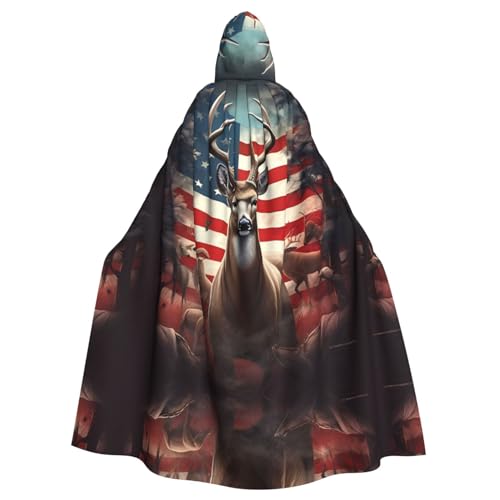 EVANEM Americana Flag Deer Hooded Cape, Unisex Adult Cape, Halloween Christmas Party Cosplay Costume von EVANEM