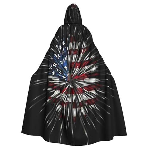 EVANEM Amerikanische Flagge Feuerwerk Kapuzenumhang Unisex Erwachsene Umhang Halloween Weihnachten Party Cosplay Kostüm von EVANEM