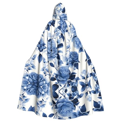 EVANEM Blaue Blume Blumenmuster Rosen Kapuzenumhang Unisex Erwachsene Umhang Halloween Weihnachten Party Cosplay Kostüm von EVANEM