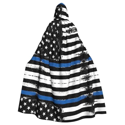 EVANEM Blue Thin Line Usa Flagge Kapuzenumhang Unisex Erwachsene Umhang Halloween Weihnachten Party Cosplay Kostüm von EVANEM