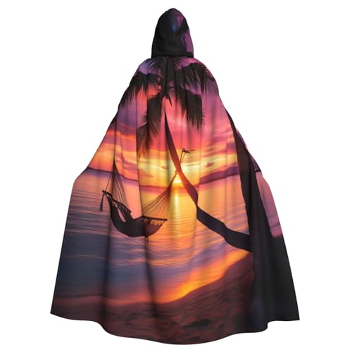 EVANEM Coconut Beach Sonnenuntergang Hängematte Kapuzenumhang Unisex Erwachsene Umhang Halloween Weihnachten Party Cosplay Kostüm von EVANEM