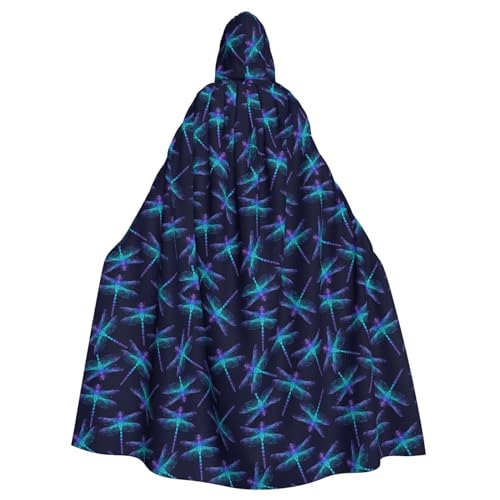 EVANEM Dragonfly Pattern Dark Blue Hooded Cape, Unisex Adult Cape, Halloween Christmas Party Cosplay Costume von EVANEM