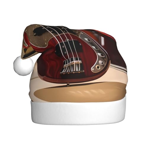 EVANEM Gitarre Bass Musik Musikinstrumente Weihnachtsmütze, Erwachsene Unisex Weihnachtsmütze für Weihnachtsdekoration, Neujahrsfeiertag Party Supplies von EVANEM