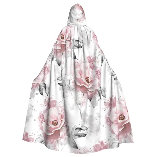 EVANEM Rosa Blumen und Blätter auf grauem Kapuzenumhang, Unisex-Erwachsenen-Umhang, Halloween, Weihnachten, Party, Cosplay-Kostüm von EVANEM