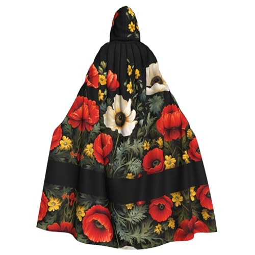 EVANEM Rote Blume und weiße Gänseblümchen Kapuzenumhang Unisex Erwachsene Umhang Halloween Weihnachten Party Cosplay Kostüm von EVANEM