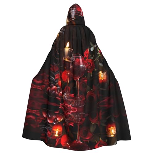 EVANEM Rote Rose und Wein Romantischer Liebhaber Kapuzenumhang Unisex Erwachsene Umhang Halloween Weihnachten Party Cosplay Kostüm von EVANEM