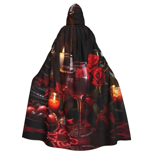 EVANEM Rote Rose und Wein Romantischer Liebhaber Kapuzenumhang Unisex Erwachsene Umhang Halloween Weihnachten Party Cosplay Kostüm von EVANEM