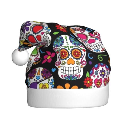 EVANEM Sugar Skulls Weihnachtsmütze, Erwachsene Unisex Weihnachtsmütze für Weihnachtsdekoration, Neujahrsfeiertage Partyzubehör von EVANEM