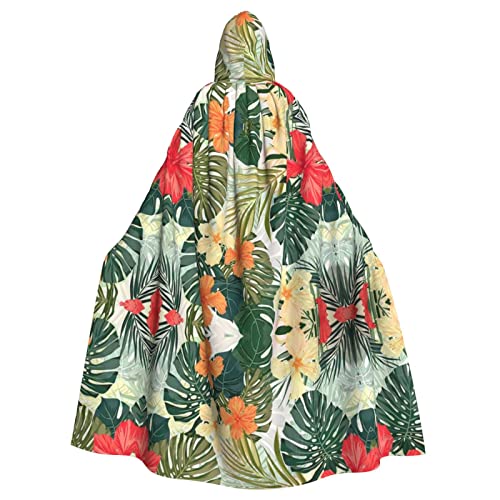 EVANEM Vegetation Leaves With Hibiscus Flowers Hooded Cape, Unisex Adult Cape, Halloween Christmas Party Cosplay Costume von EVANEM