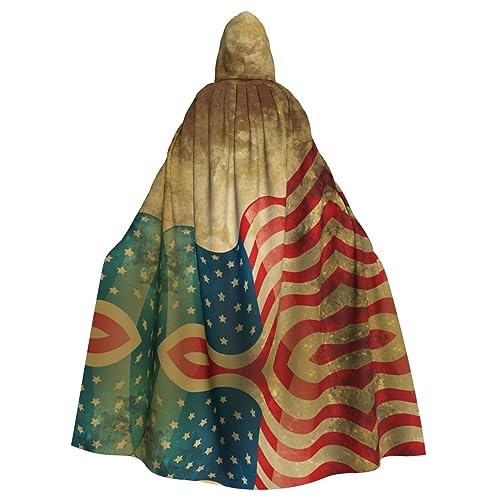 EVANEM Vintage Amerikanische Flagge 4. Juli USA Kapuzenumhang Unisex Erwachsene Umhang Halloween Weihnachten Party Cosplay Kostüm von EVANEM