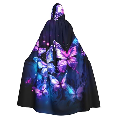 EVANEM Weiß Lila Schmetterlinge Kapuzenumhang Unisex Erwachsene Umhang Halloween Weihnachten Party Cosplay Kostüm von EVANEM