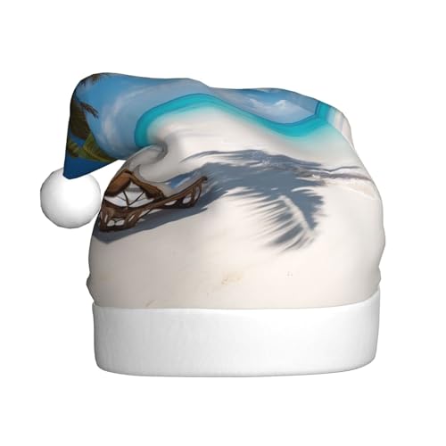 EVANEM Weißer Strand Tropisches Meer Weihnachtsmütze, Erwachsene Unisex Weihnachtsmütze für Weihnachtsdekoration, Neujahrsfeiertag Party Supplies von EVANEM