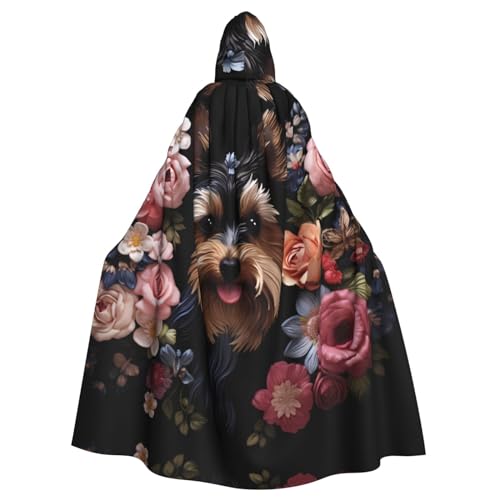 EVANEM Yorkie Hund Floral Kapuzenumhang Unisex Erwachsene Umhang Halloween Weihnachten Party Cosplay Kostüm von EVANEM