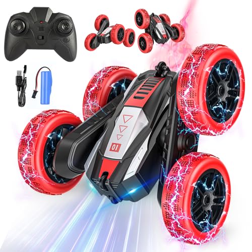 EVARY Ferngesteuertes Auto 3 4 5 6 7 8 Jahre,2.4Ghz Doppelseitig 360° drehbare RC Stunt Crawler mit Scheinwerfern und Cooler roter Nebel,Das passendste Weihnachts- oder Geburtstagsgeschenk für Kinder von EVARY