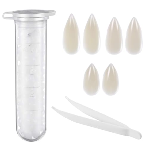 Packung mit 6 Paar Vampirzähnen, Vampirzähne für Kinder, Vampirzubehör. 3 Größen (15 mm, 17 mm, 19 mm) mit Einer Tube Beißring-Pellets, geeignet für Rollenspiele, Halloween-Partys usw. von EVEJEG