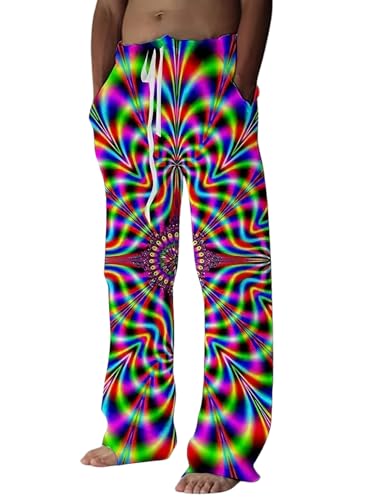 EVELUST Herren Bunte Psychedelische Jogginghose - 70er 80er Hippie Karneval Kostüm Breite Beine Bequeme Freizeithose Fashion Faschings Jahre Hose Disco Mottoparty Schlaghose(Violet,2XL,1413w) von EVELUST