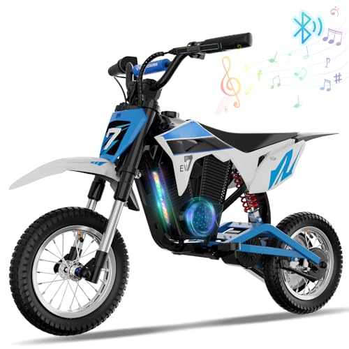 EVERCROSS EV12M PRO Elektro Motorrad Kinder, Elektromotorrad mit 300W Motor, 15KM Lange Reichweite, 12'' Luftreifen, Bluetooth Musik, Bunte Lichter, Moto Cross für Kinder von 3–12 Jahren von EVERCROSS