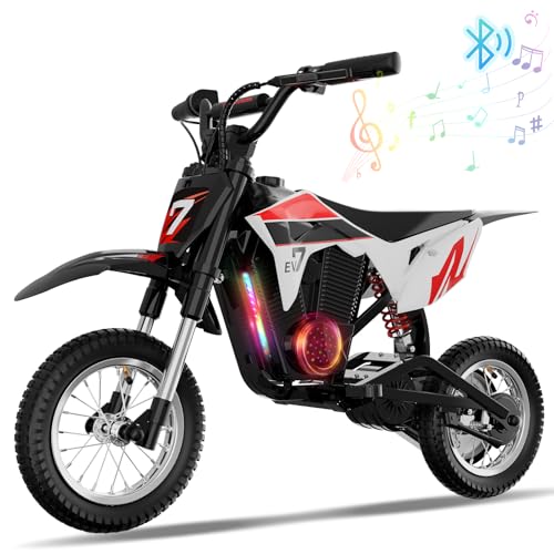 EVERCROSS EV12M PRO Elektro Motorrad Kinder, Elektromotorrad mit 300W Motor, 15KM Lange Reichweite, 12'' Luftreifen, Bluetooth Musik, Bunte Lichter, Moto Cross für Kinder von 3–12 Jahren von EVERCROSS