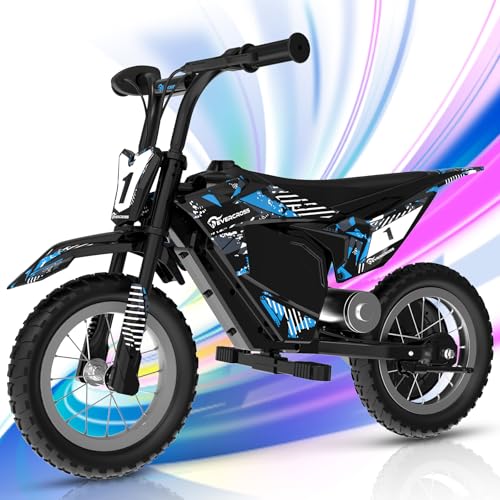 EVERCROSS EV13M Kinder-Elektromotorrad mit 12“ Breiten Reifen, 8/16KM/H Geschwindigkeitsmodi & 12KM Reichweite, Scheibenbremssystem, für Kinder von 3-7 Jahren von EVERCROSS