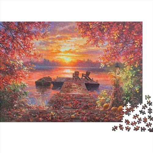 Sonnenuntergangssee Puzzle Herausforderndes Autumn Landschaft Puzzle Für Erwachsene Und Jugendliche Brain Challenge Spielen Gamer Geschenk Holzpuzzle 1000pcs (75x50cm) von EVMILA