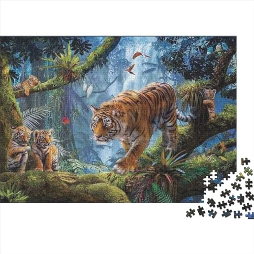 Tigerfamilie Puzzle, Challenge Gaming Dschungeltiere Puzzle Gamer Geschenk Als Herausforderndes Puzzle Für Erwachsene Jugendliche 300pcs (40x28cm) von EVMILA