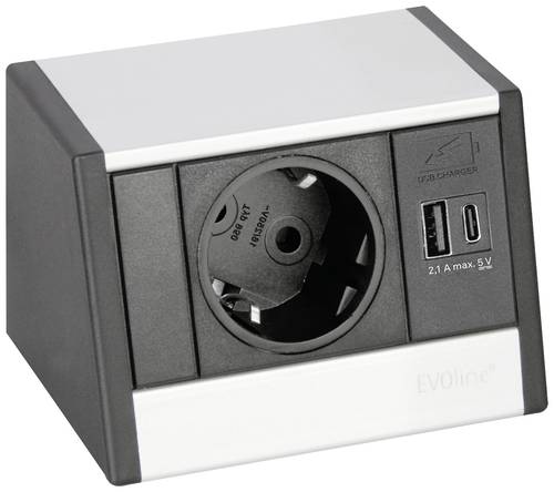 EVOline 1598 0001 5400 Tischsteckdose Schwarz, Silber ohne Stecker von EVOline