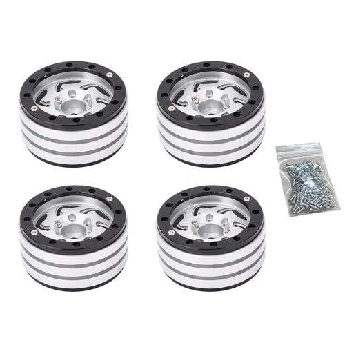 EVTSCAN RC Beadlock Rim 4pcs 1,9 Zoll 12 mm Hex CNC Aluminiumlegierung RC Rad Hub Stabile Fahren für 1/10 RC Crawler SCX10 (Silver) von EVTSCAN