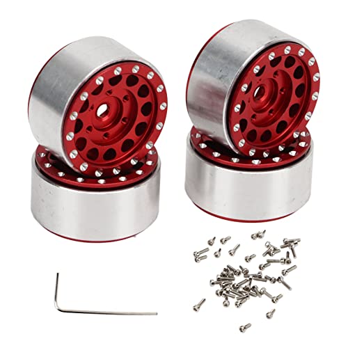 EVTSCAN RC Beadlock Wheel Wheel Hubs Aluminiumlegierung Starker Straßenunterstützung Stabiles Fahren für axiale SCX24 RC -Autos (Red) von EVTSCAN