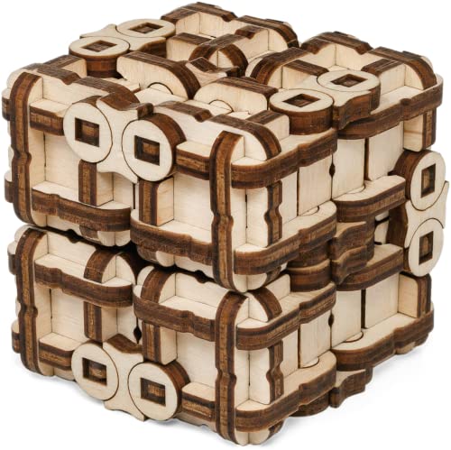 EWA Eco-Wood-Art - 3D-Holzpuzzle für Jugendliche und Erwachsene - METAMORPHER WÜRFEL - DIY-Bausatz, Selbstmontage, kein Kleber erforderlich - 128 Stück, Natürlich von EWA Eco-Wood-Art