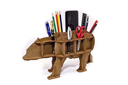 EWA Eco Wood Art Bear (Brown) 3D Holzpuzzle für Jugendliche und Erwachsene-Desktop Organizer Bär (Braun) -DIY-Bausatz, Selbstmontage, kein Kleber erforderlich-26 Stück von EWA Eco-Wood-Art