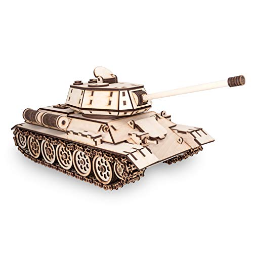 EWA Eco-Wood-Art Tank EWA EcoWoodArt 3D Holzpuzzle für Jugendliche und Erwachsene-Mechanischer Panzer T-34 Modell-DIY-Bausatz, Selbstmontage, Natur von EWA Eco-Wood-Art