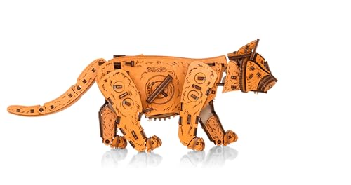 EWA Eco-Wood-Art Ginger Kitten Mechanischer Holzbausatz eines Kätzchens mit Federmotor, erhältlich in 3 Farbvarianten: Naturholz, Schwarz, Ingwer von EWA Eco-Wood-Art