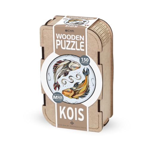 EWA Eco-Wood-Art Kois Holzpuzzle Tiere 130 Teile Holzpuzzle für Erwachsene & Kinder ab 14 Jahren Elegantes magisches Holzpuzzle mit einzigartig geformten Teilen & Mustern Mittelgroß von EWA Eco-Wood-Art