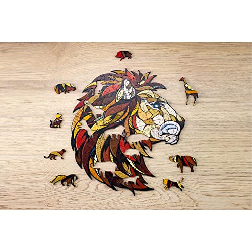 EWA Eco-Wood-Art Lion Puzzle Löwe-Farbige Holzpuzzle für Jugendliche und Erwachsene-DIY-Bausatz, Selbstmontage, kein Kleber erforderlich-100 Stück, Mehrfarbig von EWA Eco-Wood-Art