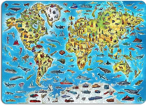 EWA Eco-Wood-Art Puzzle World MAP Bunte Klassische Holzpuzzle mit ungewöhnlich geformten Elementen, die das Zusammenbauen noch lustiger Machen von EWA Eco-Wood-Art